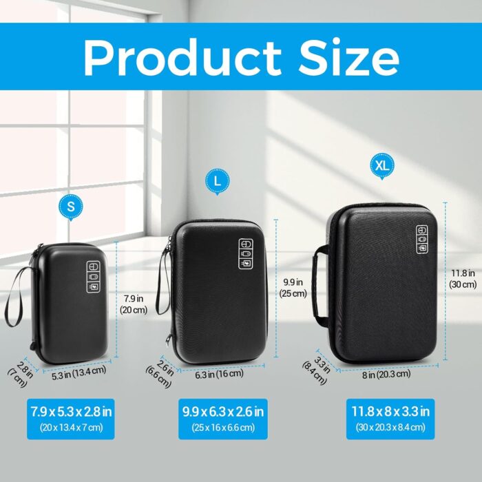 ProCase Hard Travel Electronic Organizer Case for MacBook Power Adapter Chargers Cables Power Bank Apple Magic Mouse Apple Pencil USB Flash Disk SD Card Small Portable Accessories Bag -L, Black - Image 8