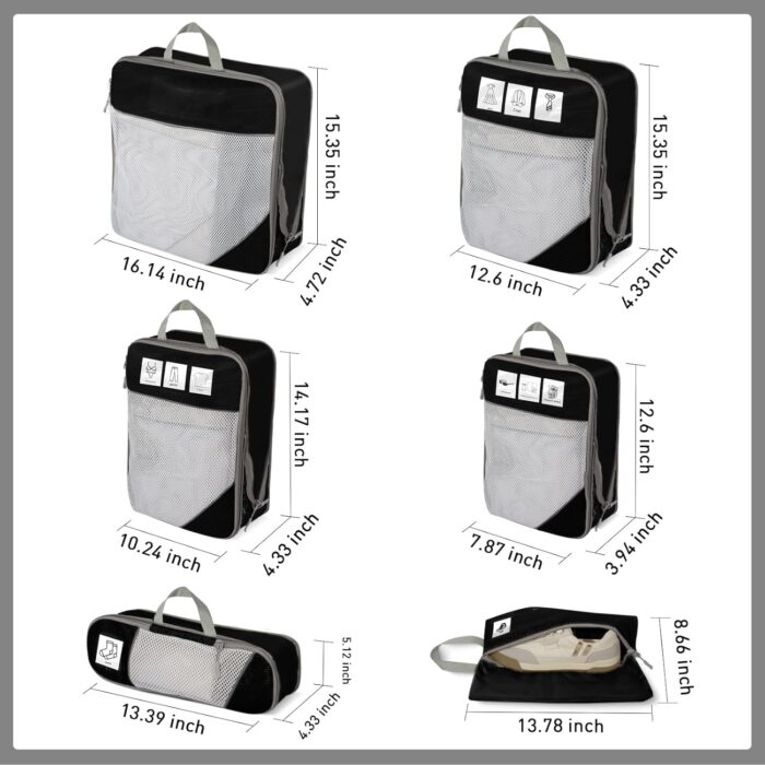 Compression Packing Cubes for Travel, 6 Set Lightweight Compressible Travel Packing Cubes for Carry on Luggage Suitcases, Customizable Label Slots Design Travel Essentials Accessories - Image 5