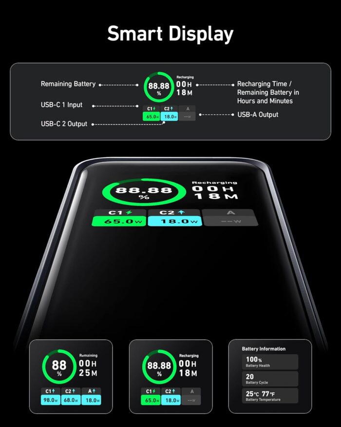 Anker Prime Power Bank, 20,000mAh 200W Portable Laptop Charger for Travel, TSA-Approved, Smart Digital Display, 2 USB-C and 1 USB-A Port, for iPhone 16/15/14 Series, Samsung, MacBook, and More - Image 6