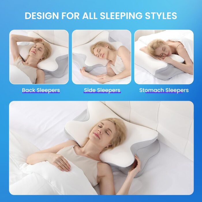Guttylief Orthopedic Neck Support Pillow - Dual Height Adjustable Memory Foam Pillow with Cooling Silk Cover, Spine Alignment for Side/Back/Stomach Sleepers, CertiPUR-US & Oeko-TEX Certified (White) - Image 3