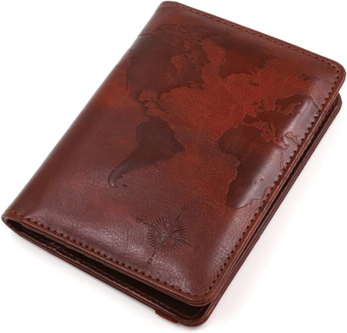 Kandouren RFID Blocking Passport Holder Cover Case,Travel Luggage Passport Wallet Made with Brown World Map PU Leather for Men & Women - Image 5