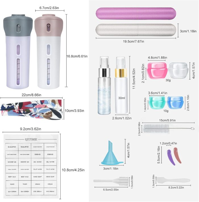 19 Pack Travel Bottles Set, QIUYMEI Leak Proof Travel Accessories, Refillable Travel Size Toiletries Containers for for Makeup Travel Supplies with TSA Quart Bag - Image 2