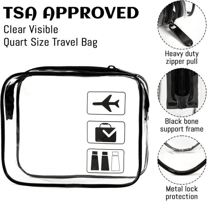 3 Packs Clear Travel Toiletry Bag, TSA Approved Liquids Bag with Zipper, Carry On Airport Airline Quart Size Cosmetic Makeup Bag Travel Essentials for Women Men (Style A) - Image 2