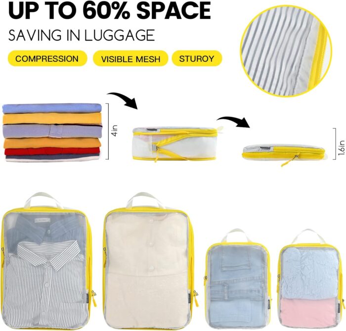 PFEYRPK Premium Compression Packing Cubes with See Through Mesh for Suitcases, Expandable Travel Packing Organizers with Shoe Bag, Backpack Bag and Cable Bag 7 Set. - Image 3