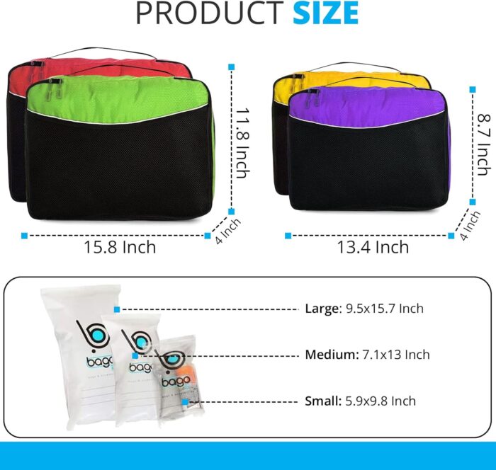 bago 7 Pcs Packing Cubes Travel Organizer - 4 Packing Cube with 3 ZipLock Bags - Travel Packing Cubes to Get Maximum Storage, Save Time & Effort to Pack - Happy Traveling (GreenRedPurpleYellow) - Image 2