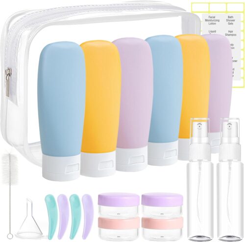 20 Pack Travel Bottles Set for Toiletries TSA Approved, Leak Proof Travel Size Containers Kit Portable Refillable Travel Accessories for Shampoo Conditioner Lotion Liquids (Multi-Color)