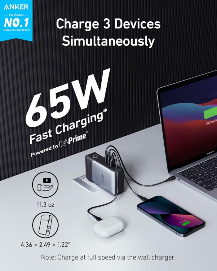 Anker GaNPrime Power Bank, 2-in-1 Hybrid Charger, 10,000 mAh 30W USB-C Portable Charger with 65W Wall Charger, Works for iPhone 15/15 Plus/15 Pro/15 Pro Max/14/13, Samsung, Pixel, MacBook, Dell - Image 2