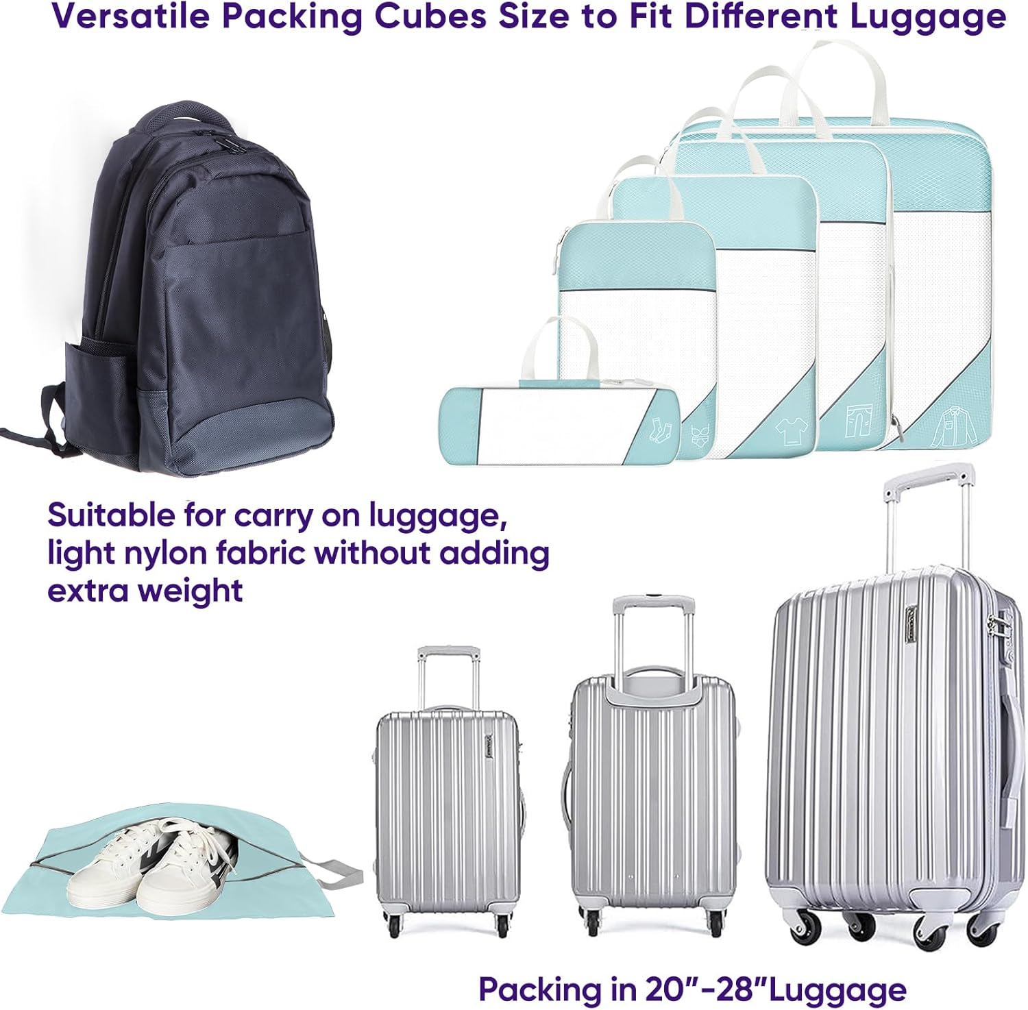 SWIHELP Compression Packing Cubes for Suitcases, Travel Luggage Organizer, Travel Packing Kit with Clothes Storage Bag Shoes Bag Toiletry Bag Underwear Bag - Image 5