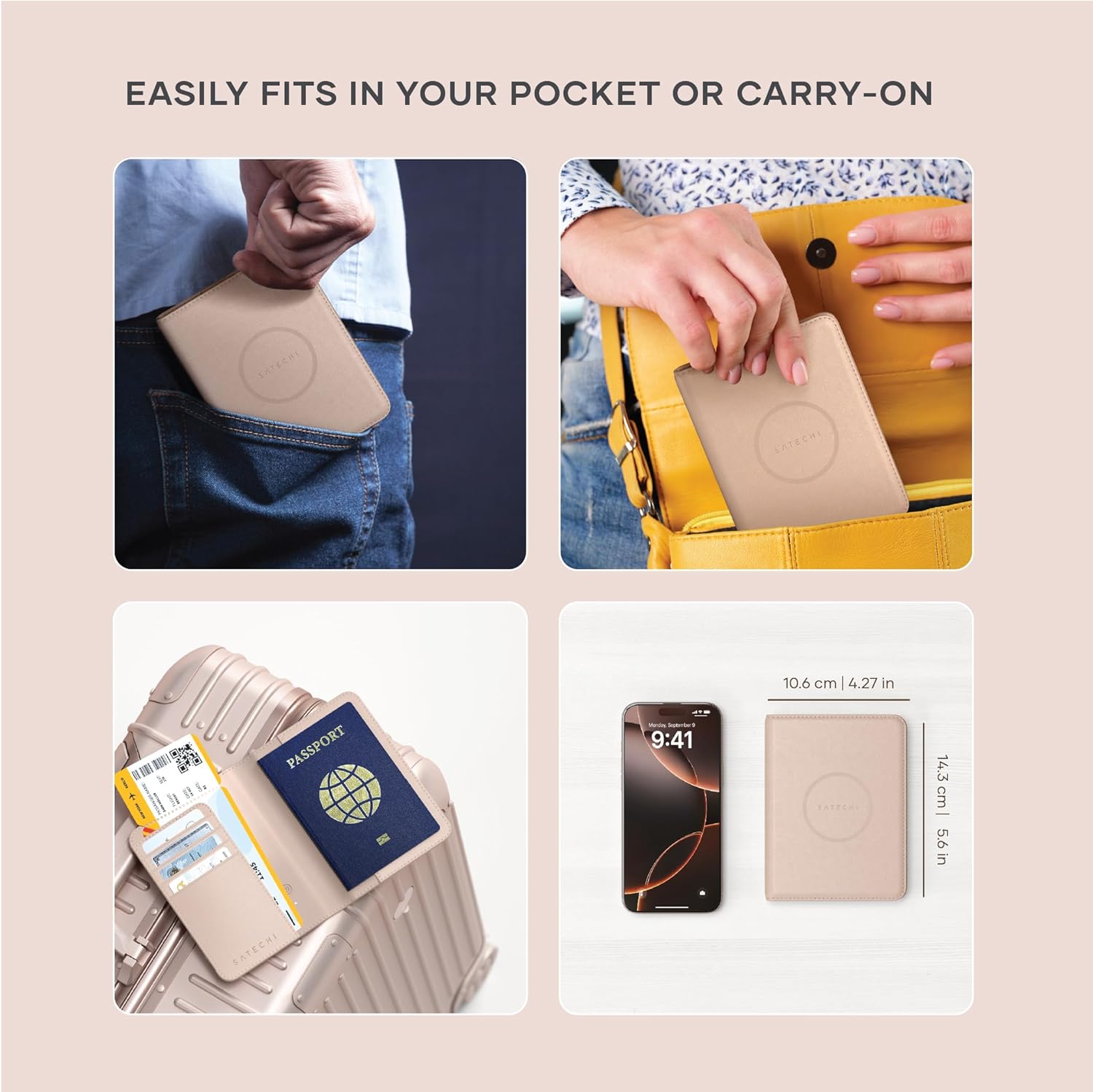Satechi Passport Holder for Travel with Find My, Passport Cover with 4 Card Holder, Wireless Charging, and RFID Protection – Travel Essential Vegan Leather Passport Holder – Desert Rose - Image 6