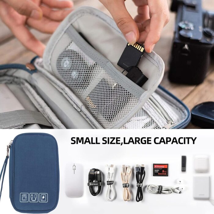 Cable Organizer Bag, Portable Electronic Organizer All-in-One Charger Organizer Pouch Waterproof Travel Cord Organizer Case for Cable Charger Earphone Power Banks Storage - Dark Blue - Image 5