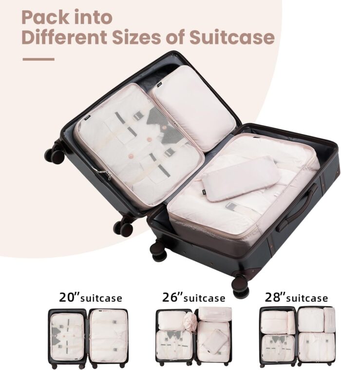 BAGAIL 10 Set Packing Cubes Various Sizes Packing Organizer for Travel Accessories Luggage Carry On Suitcase-Cream - Image 7