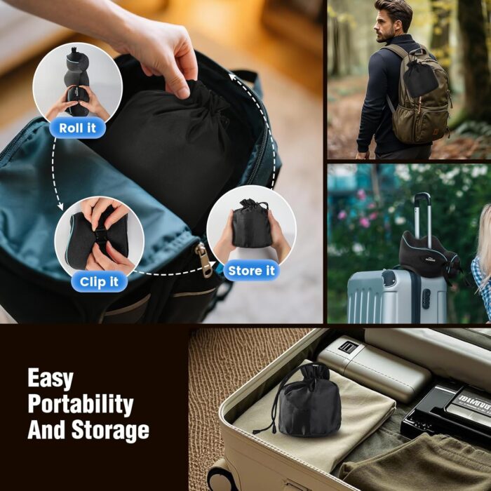 Travel Pillow, Neck Pillow Travel for Airplane- Super Soft Cover & Memory Foam Travel Neck Support Pillow, Ideal for Car/Train/Camping with Carry Bag, Airplane Travel Essentials-Black - Image 6