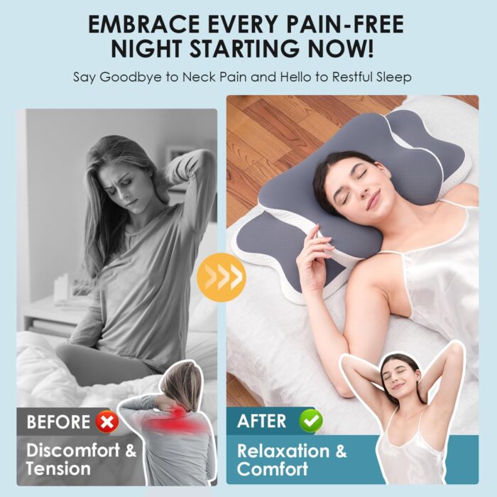 Delyoly Neck Pillow Memory Foam Pillow, 2 in 1 Cervical Pillow for Neck Pain Relief, Ergonomic Neck Support Pillows for Side Back Stomach Sleepers with Comfortable and Breathable Pillowcase - Image 4