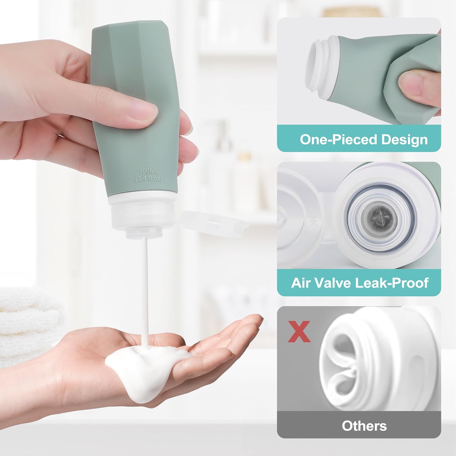 Opret 100ml Travel Bottles for Toiletries, 4 Pack 3.4oz Leak Proof Refillable Squeezable Travel Containers TSA Approved BPA Free Travel Size Bottles for Shampoos, Conditioner and Lotion - Image 4