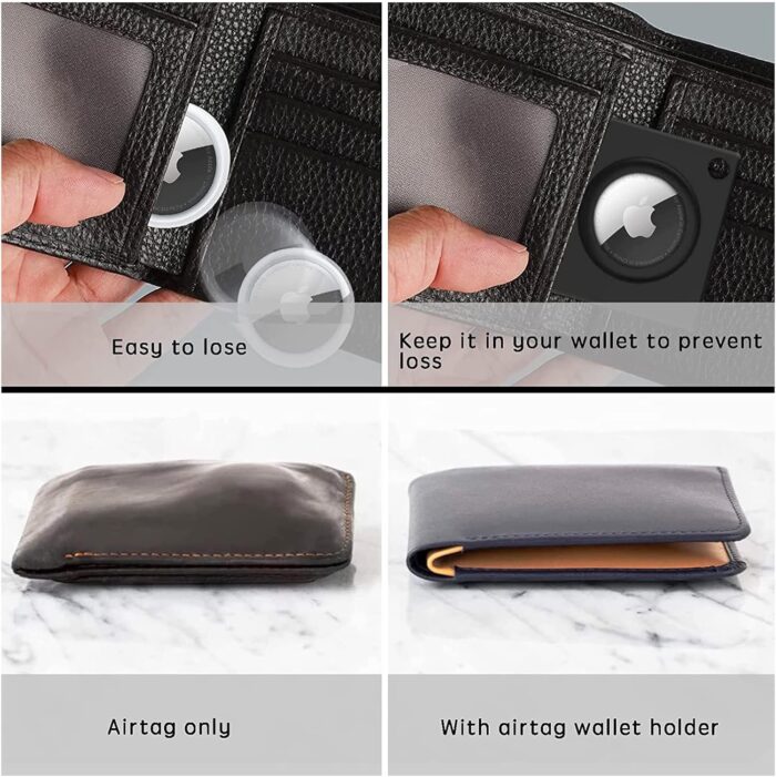 APLAPONO AirTag Wallet Case Holder 2pcs Slim Anti-Lost Purse Card Credit Card-Sized AirTag Holders Tagcard Airtag Protective Case with Keychain for Passport Handbag Backpack Clutch Wristlet,Black - Image 4
