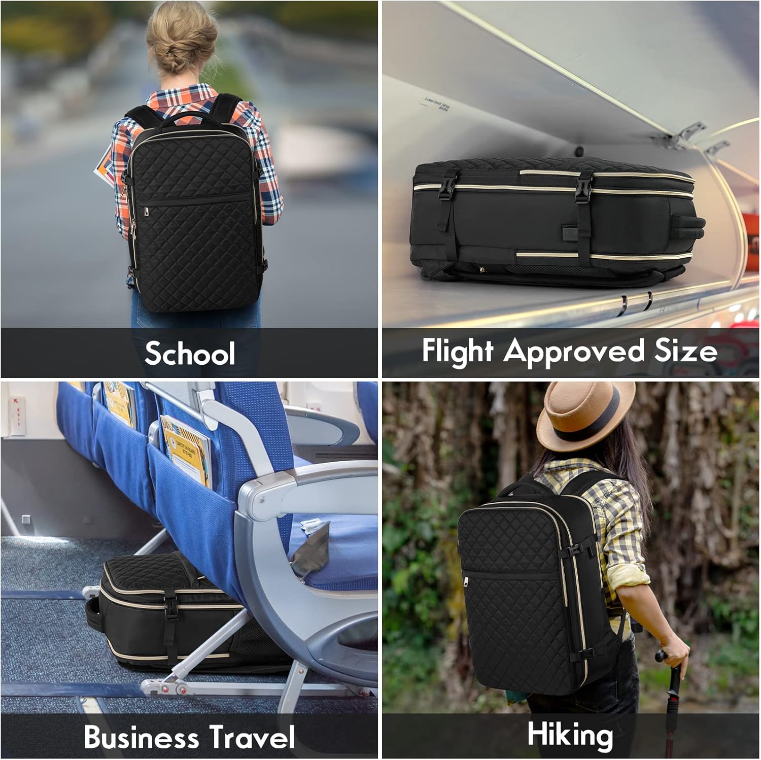 MOMUVO Large Travel Backpack Women, Flight Approved Carry On Backpack, Water Resistant Anti-Theft Casual Daypack School Bag,17.3 inch,Black - Image 7