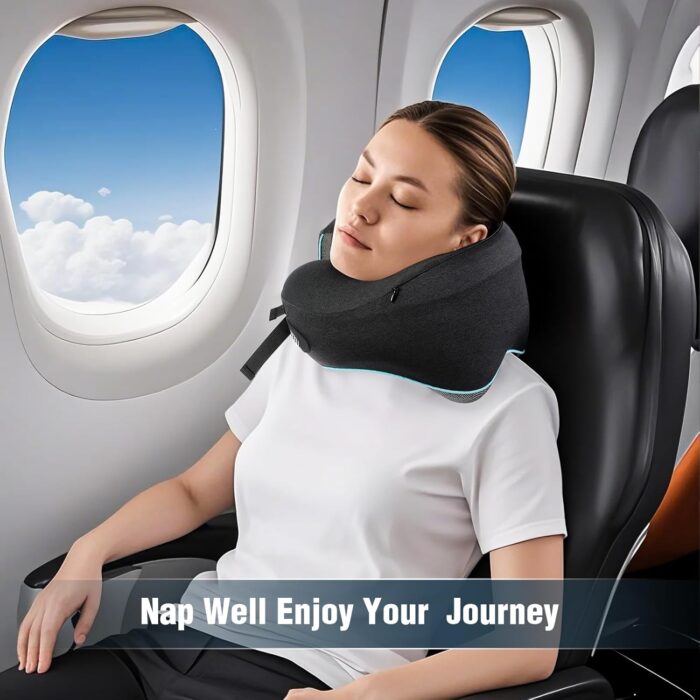 Travel Pillow, Neck Pillow Travel for Airplane- Super Soft Cover & Memory Foam Travel Neck Support Pillow, Ideal for Car/Train/Camping with Carry Bag, Airplane Travel Essentials-Black - Image 7
