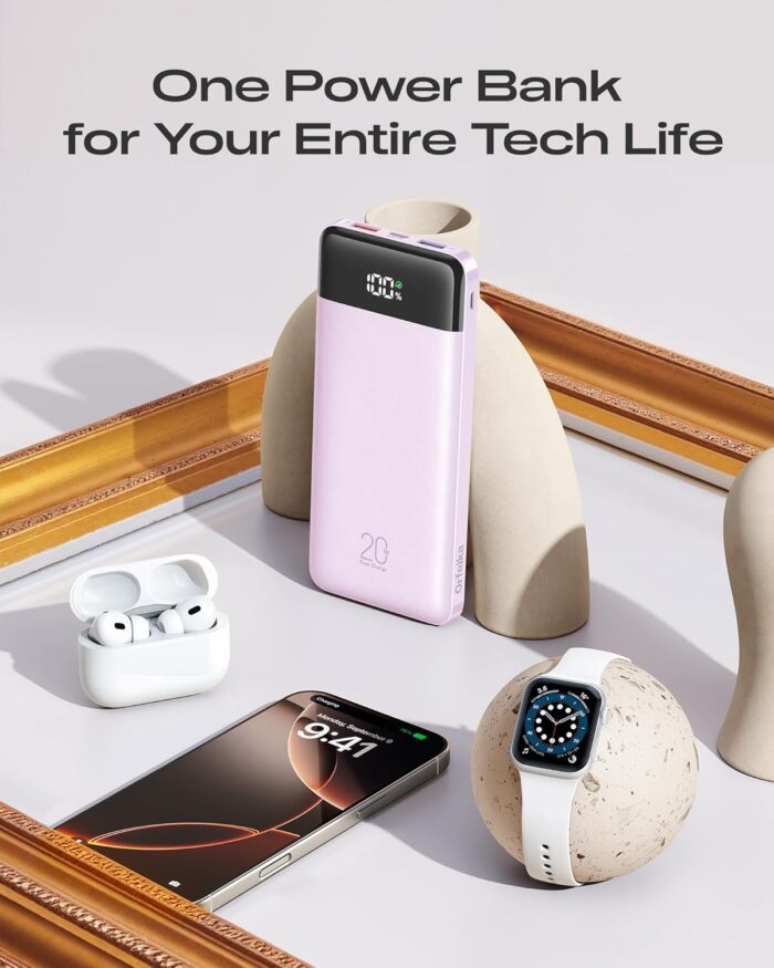 20000mAh Power Bank Fast Charging, Portable Charger with 4 Built-in Cables & 6 Outputs, 20W PD USB C Battery Pack Travel Essential Compatible with iPhone 16/15 Galaxy Google LG iPad & More (Lilac) - Image 3