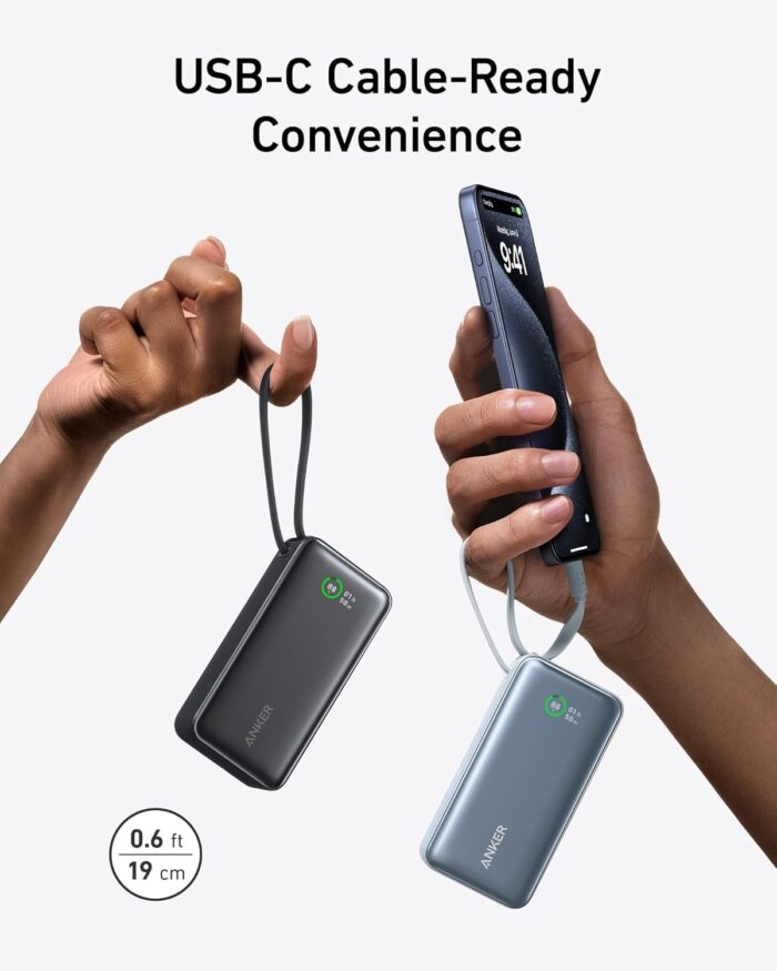 Anker Nano Power Bank, 10,000mAh Portable Charger with Built-in USB-C Cable, 30W Max Output, for iPhone 16/15 Series, MacBook, AirPods, and More - Image 3