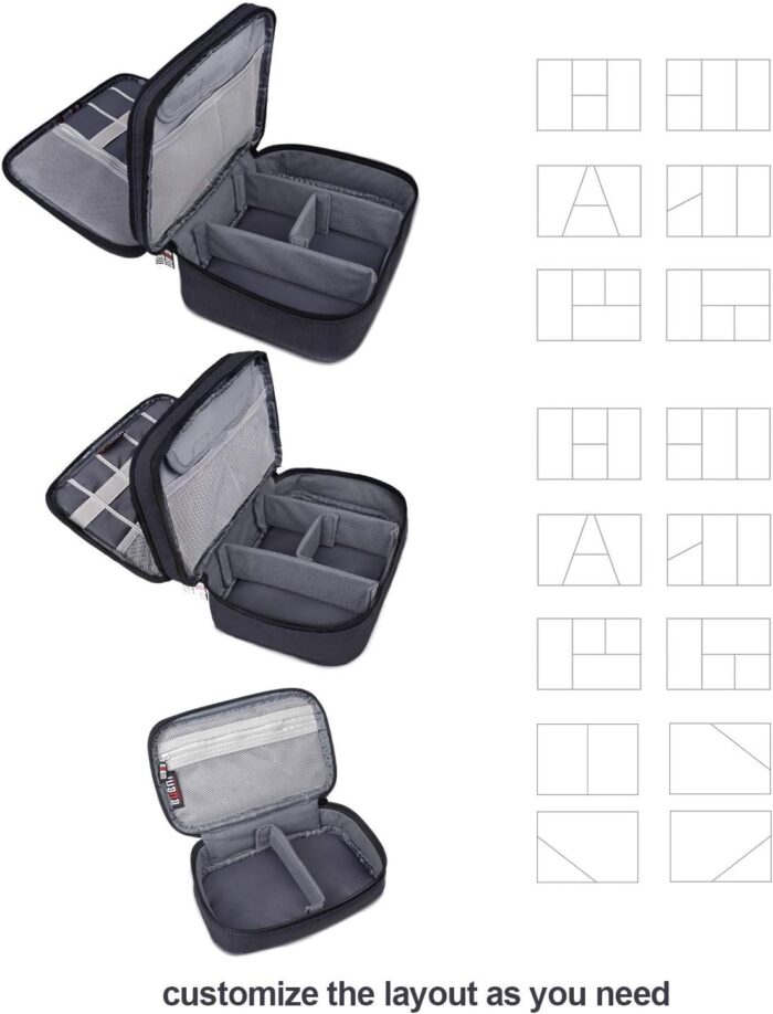 BUBM Nylon 3-Piece Double Layer Gear Organizer Travel Cases for Electronics Accessories, Black - Image 6