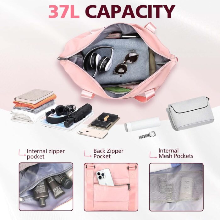 EASYFUN Travel Duffle Bag, Waterproof Weekender Carry On Tote Bags for Women, Men, Hospital Bag, Overnight Bag Luggage with Trolley Sleeve - Image 3