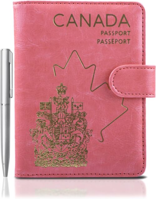 WALNEW RFID Blocking Passport Holder, Premium PU Leather Travel Wallet Passport Cover Case, Travel Essentials for Flying, Pink