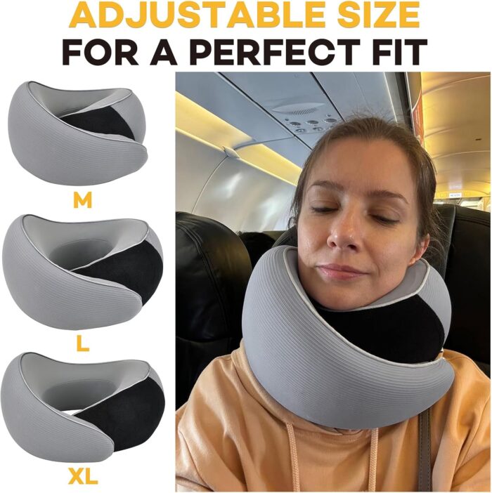 360° Support Memory Foam Travel Neck Support Pillow for Car and Airplane Sleeping; Ergonomic Pillow for Neck Pain Relief and Comfort; Airplane Neck Pillow for Traveling on Long Flight (Gray) - Image 4
