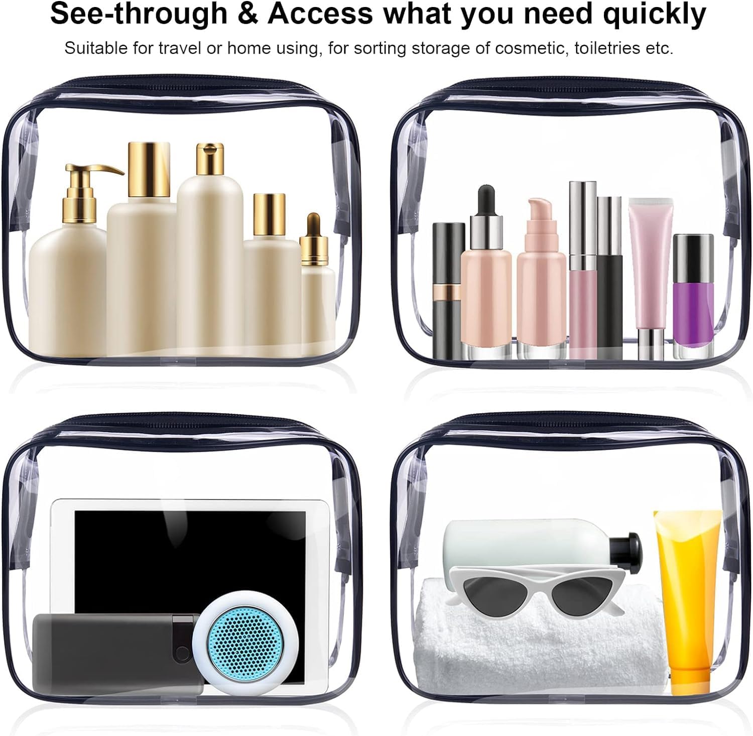 Clear Travel Toiletry Bag TSA Approved Liquids Bags Carry-on Toiletries Bag with Zipper Quart Size Clear Makeup Bag Cosmetic Bag Travel Essentials Black(2 Pack) - Image 2
