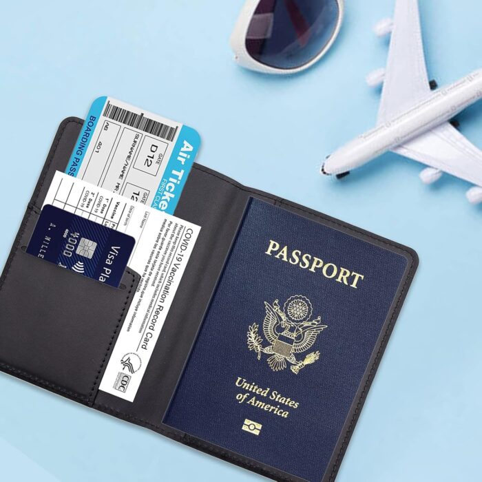 Deziliao Passport and Vaccine Card Holder Combo, PU Leather Passport Holder with Vaccine Card Slot, Passport Wallet for Men and Women, Black, Minimalist - Image 5