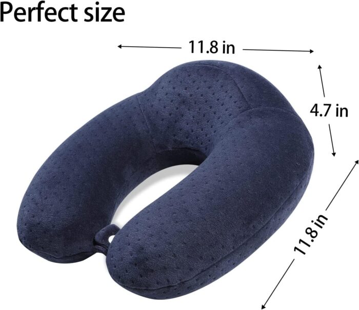 (Navy Blue) - Travel Pillow - Memory Foam Neck Pillow Support Cushion - Easy Removable And Washable Cover (Navy Blue) - Image 2