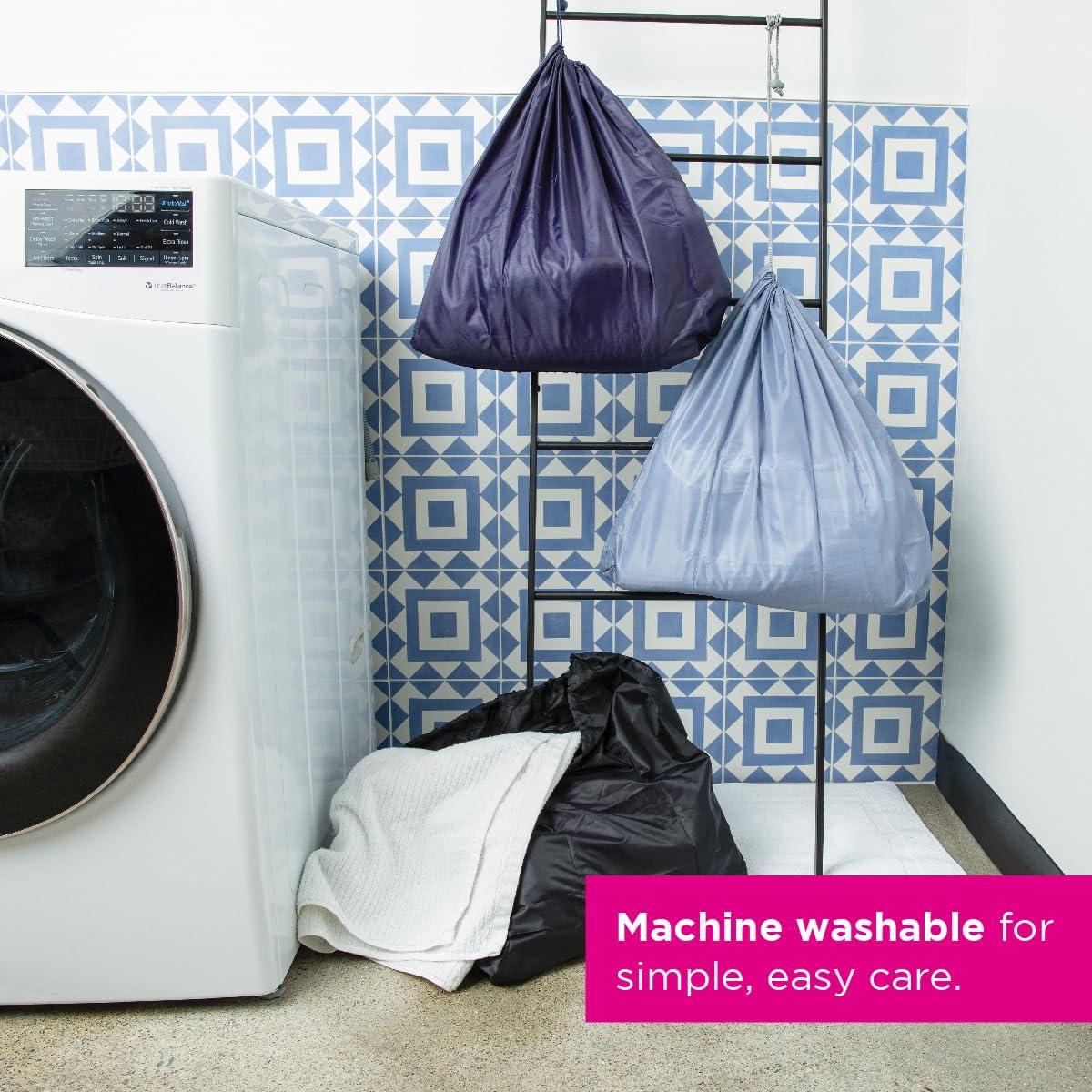 Miamica Foldable Travel Laundry Bag, Lightweight Travel Accessories, Navy & Green, One Size, Laundry Print - Image 5