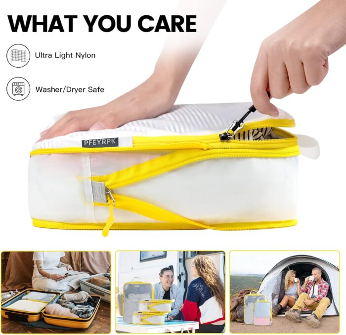 PFEYRPK Premium Compression Packing Cubes with See Through Mesh for Suitcases, Expandable Travel Packing Organizers with Shoe Bag, Backpack Bag and Cable Bag 7 Set. - Image 2
