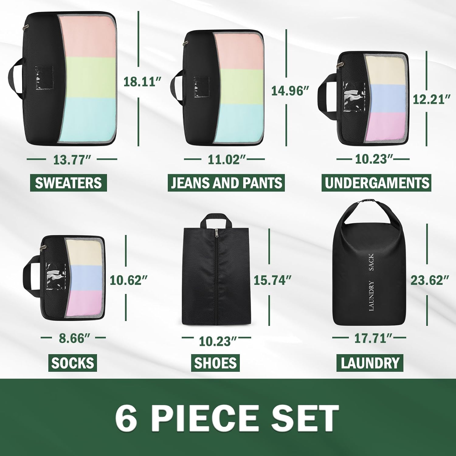 SDYSM Compression Packing Cubes 6 Set Waterproof Travel Luggage Organizer Large Travel Cubes for Packing Clothes Compressible Packing Cube Suitcase Organizer Bags with Shoe Bag, Laundry Bag Black - Image 4