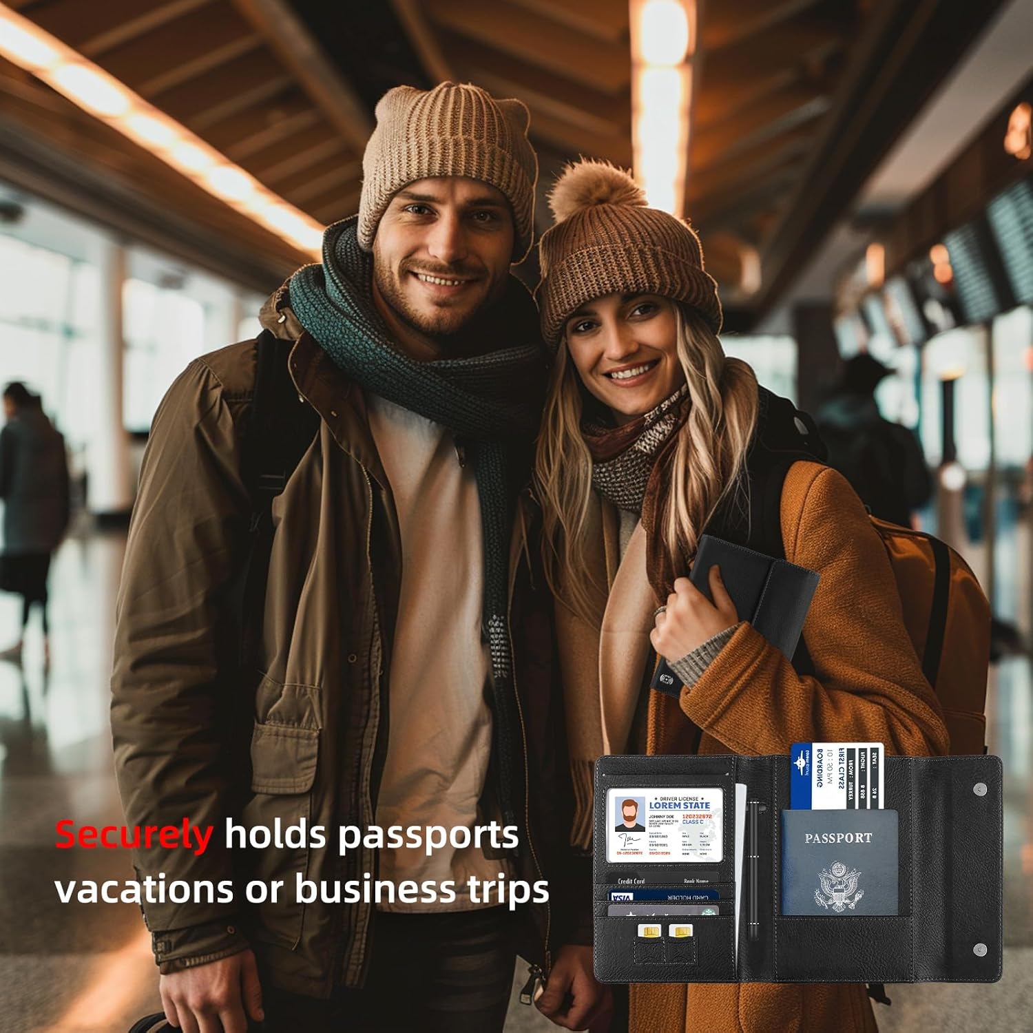 WALNEW Passport Holder for Travel, RFID Blocking Passport Book Wallet Cover Case, PU Leather Travel Essentials Accessories Document Holder, Black - Image 7