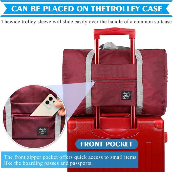 Foldable Travel Bag Luggage Storage for Sports Gym Water Resistant Nylon Canvas Duffel for Men, Women 32 Liter （Red） - Image 3