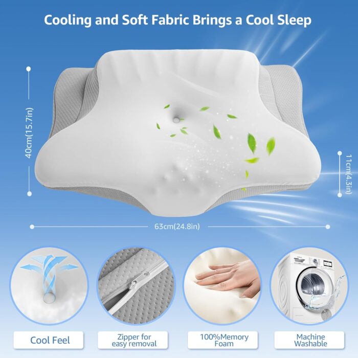 Memory Foam Pillow Neck Support Pillow for Sleeping,Neck Pillow for Neck adn Shoulder,Cooling Pillow with Breathable Silk Case, Coutour Pillows 2 Heights for Side, Back and Stomach Sleepers - Image 2
