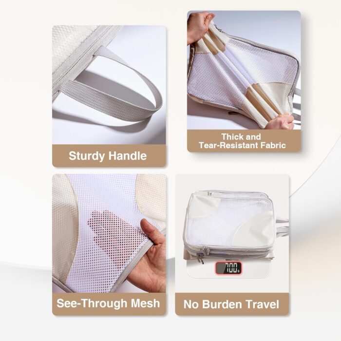 Compression Packing Cubes Travel Organizer,Travel Packing Cubes Compressible for Carry on Luggage Lightweight Expandable Luggage Travel Accessories,8 Set, Beige - Image 2