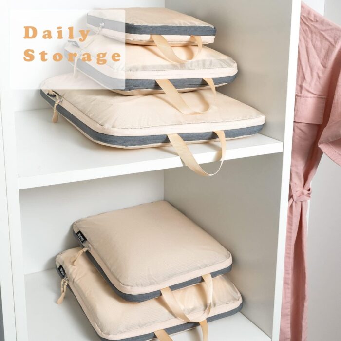 BAGAIL 6 Set Ultralight Compression Packing Cubes Packing Organizer with Shoe Bag for Travel Accessories Luggage Suitcase Backpack(70D,Beige) - Image 7