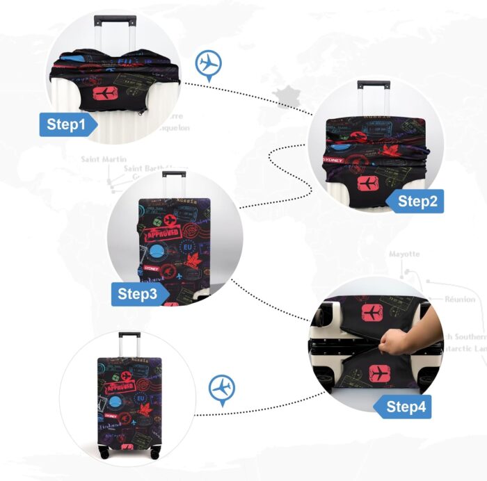 BBKON Luggage Covers Suitcase Cover Protector, Travel Luggage Protective Cover Suitcase Cover Washable Elastic Dustproof Travelling Accessories (World Travel, S(18-21inch Suitcase)) - Image 4