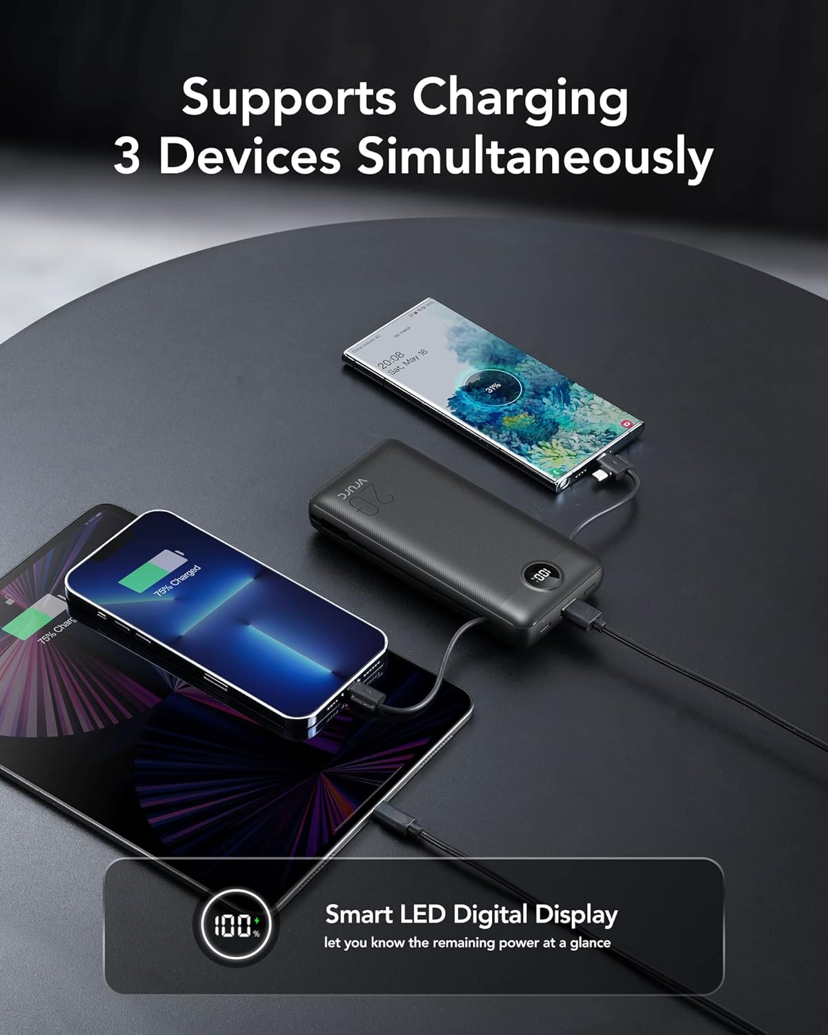 Portable Charger for iPhone 20000mAh, 22.5W USB C Fast Charging Power Bank, Portable Phone Charger with Built-in Cables & Wall Plug, 4 Output External Battery Pack for Smart Devices - Image 8