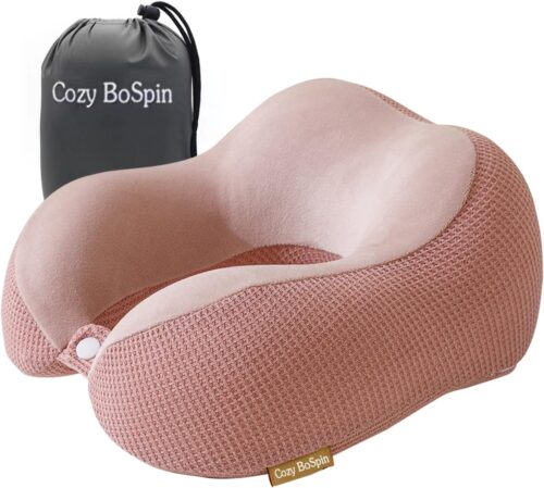 Cozy BoSpin Travel Pillow - Neck Pillow for Traveling, Memory Foam Portable Support Pillow,Comfortable and Lightweight Quick Pack for Camping,Sleeping Rest Cushio (Pink)