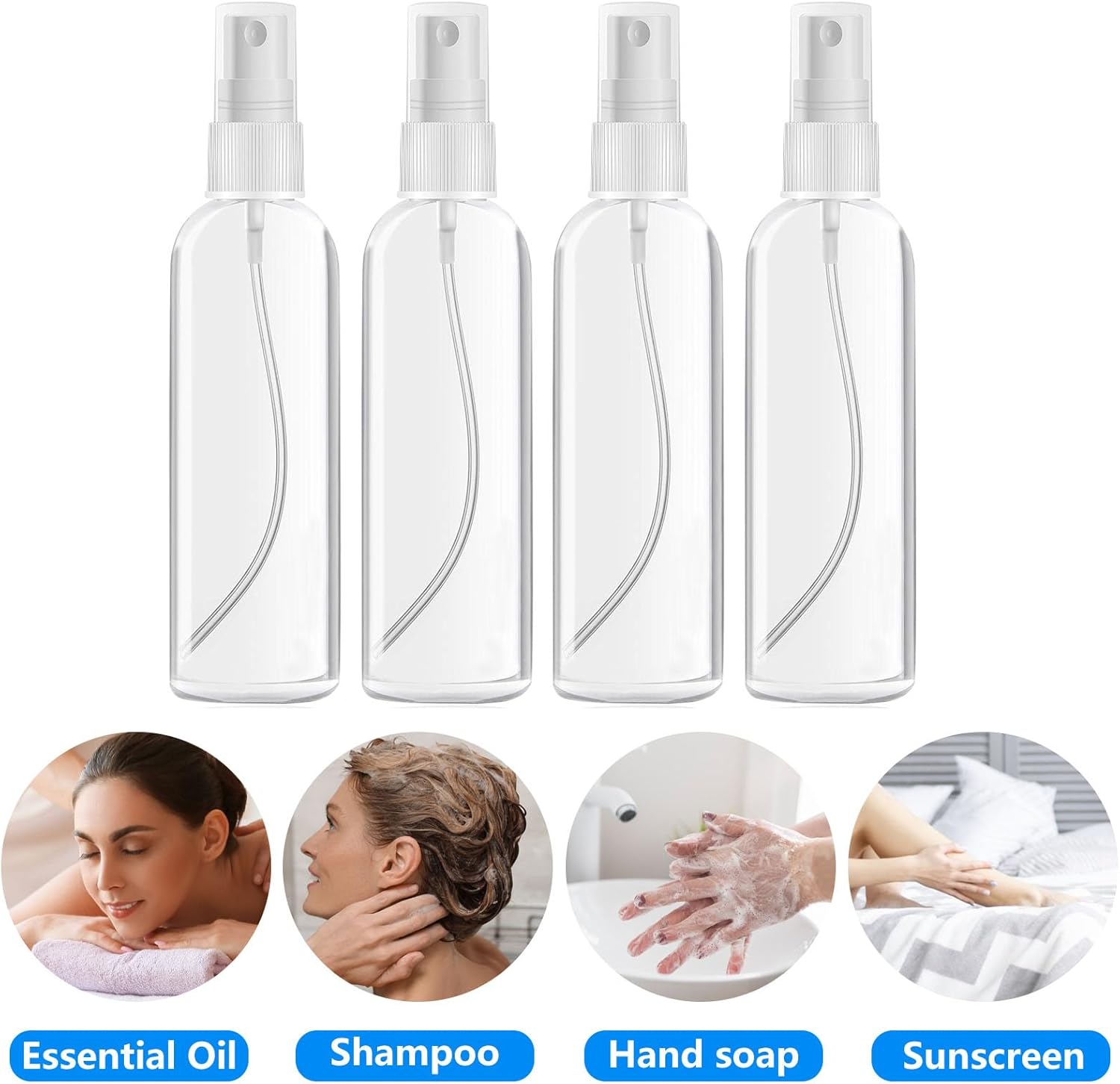DTDNZKN 4 Pack 3.4 Oz (100ml) Small Spray Bottles, TSA Approved Travel Bottles for Toiletries with Labels - Fine Mist, Refillable, Reusable, Leak Proof - Image 5