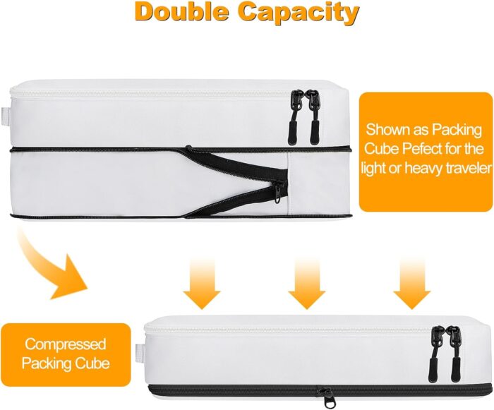 Compression Packing Cubes, Lumesner 8 Set Travel Packing Cubes for Carry on Suitcases, Compression Suitcase Organizers Bag Set & Travel Cubes (8-piece, White) - Image 5