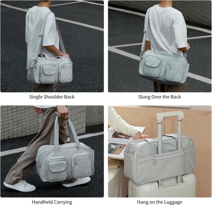 Aji Travel Duffel Bag, Duffle Bag for Travel with Wet Pocket, Carry on Weekender Bags for Men Women, Water Resistant Gym Duffel Bag Sport Bag (Gray) - Image 8