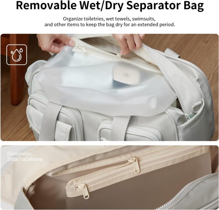 Aji Travel Duffel Bag, Duffle Bag for Travel with Wet Pocket, Carry on Weekender Bags for Men Women, Water Resistant Gym Duffel Bag Sport Bag (Gray) - Image 4