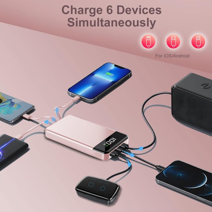 GTOCE Portable Charger,35000mAh Power Bank with 22.5W Fast Charging LED Digital Display Battery Pack with 6 Outputs 2 Inputs, Type C Powerbank Portable Charger for iPhone 15 Samsung AirPods, Pink - Image 4
