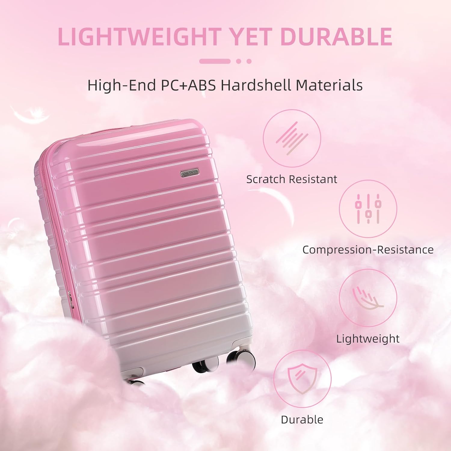 LARVENDER Luggage Sets 3 Piece, 20 Inch Carry on Luggage 22x14x9 Airline Approved Hardside PC+ABS Suitcase Set with Spinner Wheels TSA Lock, Lightweight Suitcase for Women, Peach Sparkling - Image 3