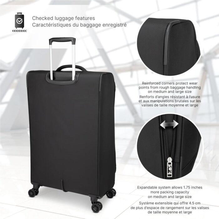 ATLANTIC Artisan III Medium Checked Luggage — Expandable Suitcase with 8 Spinner Wheels, Lockable Zipper Puller Heads, and Lightweight Construction — Black, 24-inch - Image 5