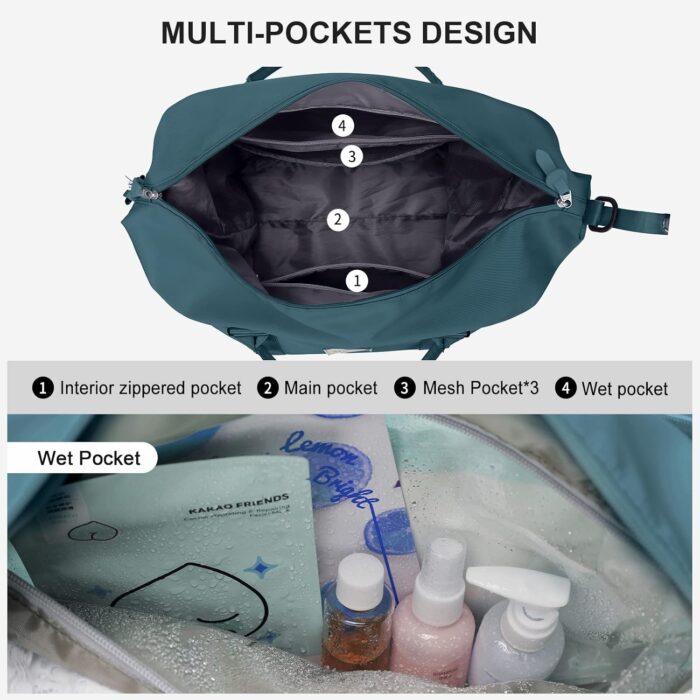 Sport Travel Duffle Bag Gym Tote Bag for Women Weekender Carry on Bags for Airplane Ladies Beach Overnight Waterproof Hospital Luggage Bag with Wet Pocket,A10-Peacock Blue - Image 5