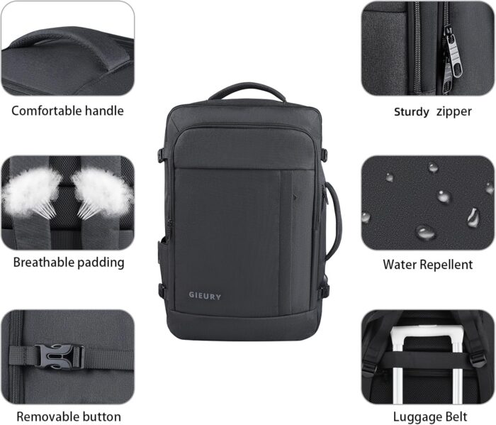 Carry On Backpack, 50L Travel Backpack, Luggage Backpack TSA Flight Approved Laptop Backpack for Men & Women, Large Expandable Backpack 40L Daypack Lightweight Business Weekender Bag, Black - Image 5